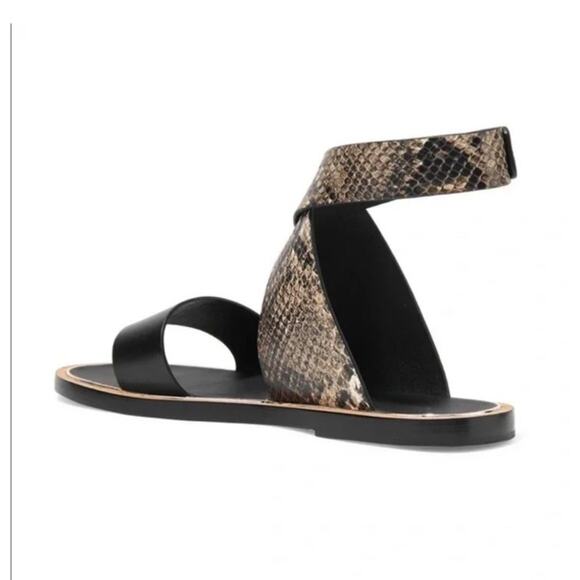 Vince Mailin Snake Embossed Ankle Wrap Flat leather Sandal Sz 6.5 Statement Chic - Picture 6 of 11